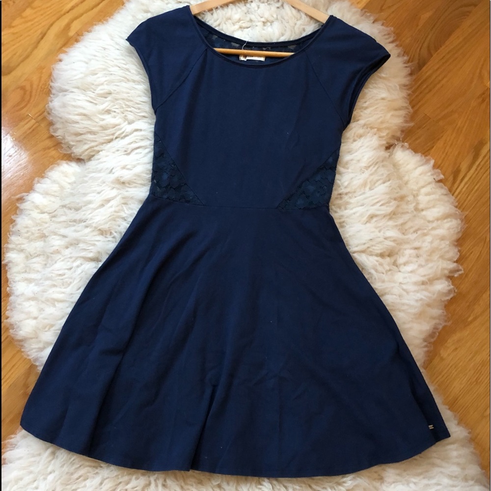 HOLLISTER NAVY LACE SKATER DRESS